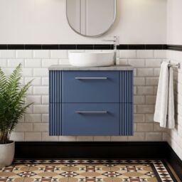Balterley 2 Drawer Wall Hung Vanity Unit Grey Laminate Worktop, Blue 600mm - thumbnail 8