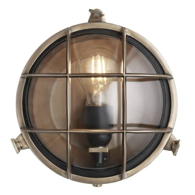 Industville Bulkhead Outdoor & Bathroom Round Wall Light - 8 Inch - Brass & Clear in Metallic Gold - Size: 8 inches - image 1