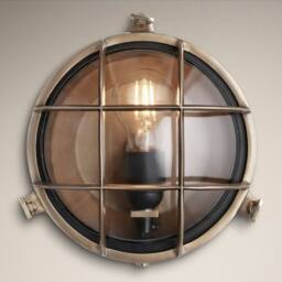 Industville Bulkhead Outdoor & Bathroom Round Wall Light - 8 Inch - Brass & Clear in Metallic Gold - Size: 8 inches - thumbnail 2