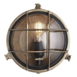 Industville Bulkhead Outdoor & Bathroom Round Wall Light - 8 Inch - Brass & Clear in Metallic Gold - Size: 8 inches