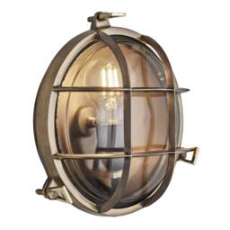 Industville Bulkhead Outdoor & Bathroom Round Wall Light - 8 Inch - Brass & Clear in Metallic Gold - Size: 8 inches - thumbnail 3
