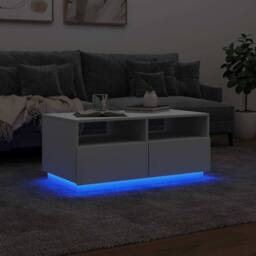 Berkfield Home Modern Coffee Table with LED Lights White 90x49x40 cm - Size: 90 x 49 x 40 cm - thumbnail 5