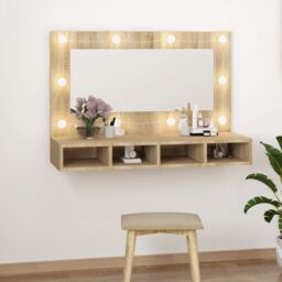 Berkfield Home Mirror Cabinet with LED Sonoma Oak 90x31.5x62 cm in Brown - thumbnail 1