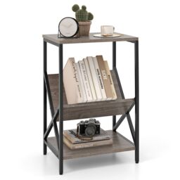 Gymax Side Table 3-Tier End Table V-Shaped Magazine Holder With Metal Frame in White