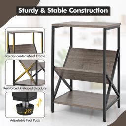 Gymax Side Table 3-Tier End Table V-Shaped Magazine Holder With Metal Frame in White - thumbnail 4