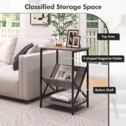 Gymax Side Table 3-Tier End Table V-Shaped Magazine Holder With Metal Frame in White - thumbnail 6