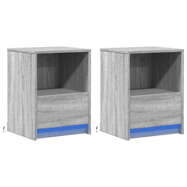 Berkfield Home Stylish Bedside Cabinets with LED Lights 2 pcs Grey Sonoma Engine - image 1
