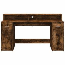 Berkfield Home Soft Desk with LED Lights Smoked Oak 160x55x91 cm Engineered Wood in Brown - Size: 160 x 55 x 91 cm - thumbnail 6
