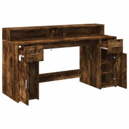 Berkfield Home Soft Desk with LED Lights Smoked Oak 160x55x91 cm Engineered Wood in Brown - Size: 160 x 55 x 91 cm - thumbnail 9