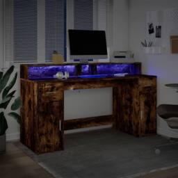 Berkfield Home Soft Desk with LED Lights Smoked Oak 160x55x91 cm Engineered Wood in Brown - Size: 160 x 55 x 91 cm - thumbnail 5