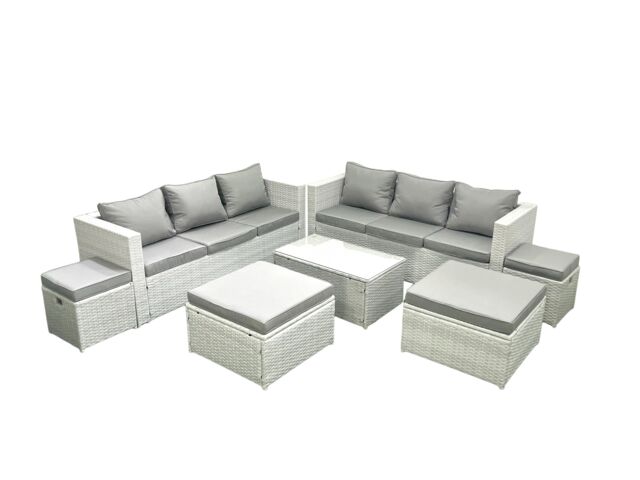 Fimous 7 Pieces Rattan Garden Furniture Set Outdoor Garden Sofa Coffee Table Set with 4 Footstools Light Grey Mixed - image 1