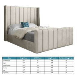 KDMD Romano Straight Winged Upholstered Soft Velvet Cream Bed Frame - Size: Super King - thumbnail 4