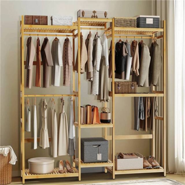 FORGEVIO Bamboo Garment Rail, Open Clothes Rack Wardrobe for Cloakroom Storage in Brown - image 1