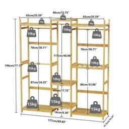 FORGEVIO Bamboo Garment Rail, Open Clothes Rack Wardrobe for Cloakroom Storage in Brown - thumbnail 2