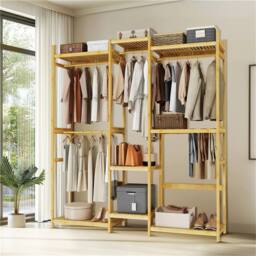 FORGEVIO Bamboo Garment Rail, Open Clothes Rack Wardrobe for Cloakroom Storage in Brown - thumbnail 4