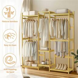 FORGEVIO Bamboo Garment Rail, Open Clothes Rack Wardrobe for Cloakroom Storage in Brown - thumbnail 5