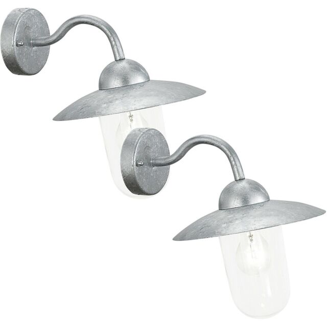 Loops 2 PACK IP44 Outdoor Wall Light Zinc Plated Steel 1x 60W E27 Porch Lamp in Metallics - image 1