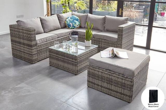 Furniture Maxi Vancouver 6 Seater Modular Rattan Sofa Set With Rain Cover in Grey - image 1