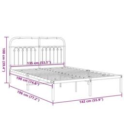 Berkfield Home Metal Bed Frame without Mattress with Headboard Black 135x190cm - Size: 135x190 cm - thumbnail 8