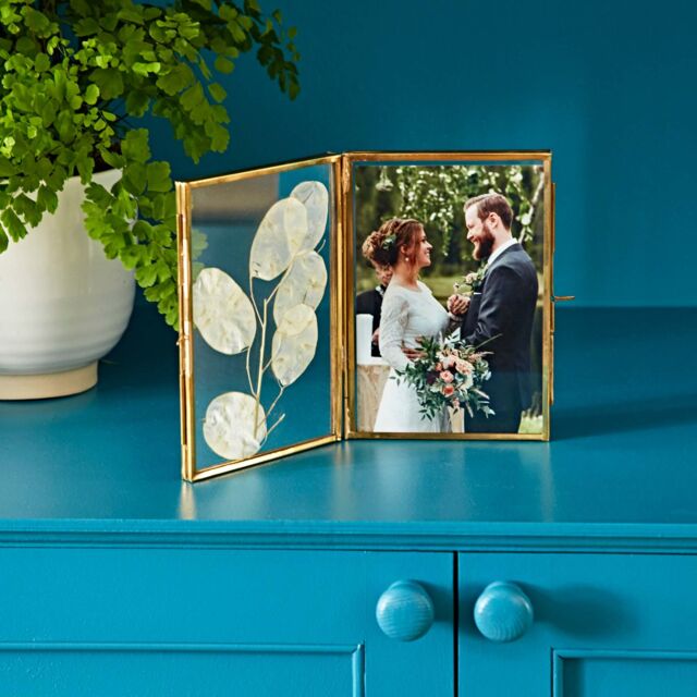Paper High Reclaimed Glass Folded Double Photo Frame in Gold - Size: Large - image 1