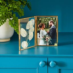 Paper High Reclaimed Glass Folded Double Photo Frame in Gold - Size: Large - thumbnail 1