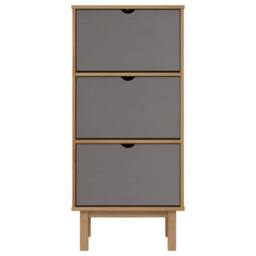 Berkfield Home Shoe Cabinet OTTA with 3 Drawers Brown&Grey Solid Wood Pine - thumbnail 4