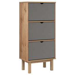 Berkfield Home Shoe Cabinet OTTA with 3 Drawers Brown&Grey Solid Wood Pine - thumbnail 3