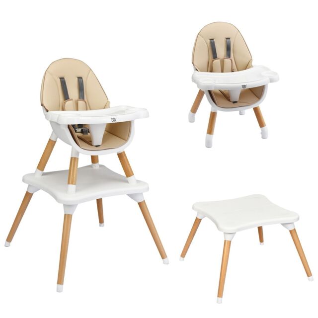 Costway 4 in 1 Baby High Chair Infant Child Feeding Seat Highchair Food Tray in Khaki