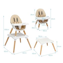Costway 4 in 1 Baby High Chair Infant Child Feeding Seat Highchair Food Tray in Khaki - thumbnail 2