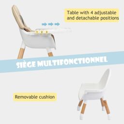 Costway 4 in 1 Baby High Chair Infant Child Feeding Seat Highchair Food Tray in Khaki - thumbnail 4