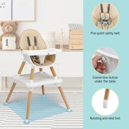 Costway 4 in 1 Baby High Chair Infant Child Feeding Seat Highchair Food Tray in Khaki - thumbnail 8