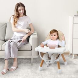 Costway 4 in 1 Baby High Chair Infant Child Feeding Seat Highchair Food Tray in Khaki - thumbnail 6