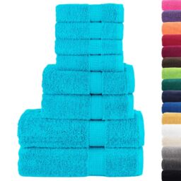 Berkfield Home 8 Piece Premium Towel Set SOLUND Turquoise 600 gsm in Blue - thumbnail 2