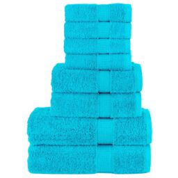 Berkfield Home 8 Piece Premium Towel Set SOLUND Turquoise 600 gsm in Blue - thumbnail 1