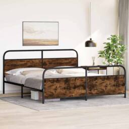 Berkfield Home Metal Bed Frame without Mattress Smoked Oak 183x213 cm in Brown - thumbnail 4