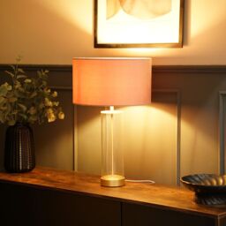 ValueLights Balan Glass & Matt Gold Table Lamp with Velvet Drum Lamp Shade in Dusty Pink - thumbnail 5