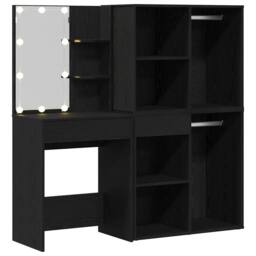 Berkfield Home LED Dressing Table with 2 Cabinets Black Oak Engineered Wood - thumbnail 5