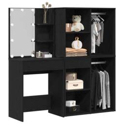 Berkfield Home LED Dressing Table with 2 Cabinets Black Oak Engineered Wood - thumbnail 3