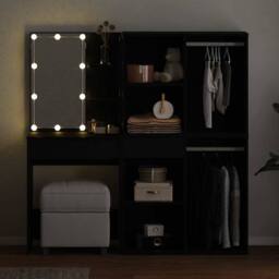 Berkfield Home LED Dressing Table with 2 Cabinets Black Oak Engineered Wood - thumbnail 4
