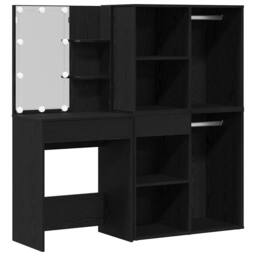 Berkfield Home LED Dressing Table with 2 Cabinets Black Oak Engineered Wood - thumbnail 1