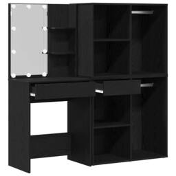 Berkfield Home LED Dressing Table with 2 Cabinets Black Oak Engineered Wood - thumbnail 6