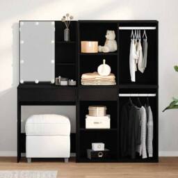 Berkfield Home LED Dressing Table with 2 Cabinets Black Oak Engineered Wood - thumbnail 2
