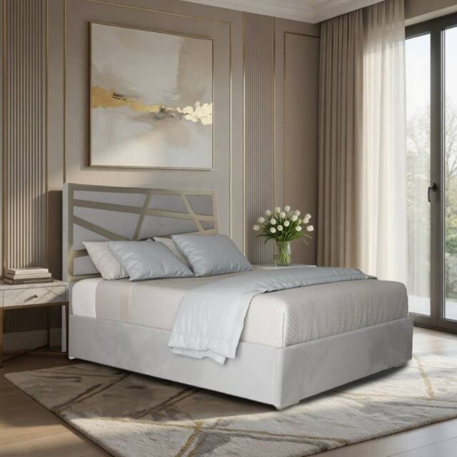 Casani Embleton Upholstered Soft Velvet Grey Metal Designer Bed Frame - Size: Small Double - image 1