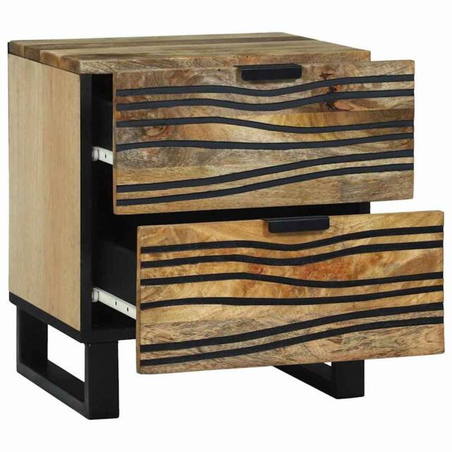 Berkfield Home Bedside Cabinet 40x33.5x46 cm Solid Mango Wood & Engineered Wood in Beige - image 1