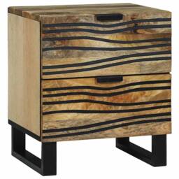 Berkfield Home Bedside Cabinet 40x33.5x46 cm Solid Mango Wood & Engineered Wood in Beige - thumbnail 2