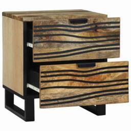 Berkfield Home Bedside Cabinet 40x33.5x46 cm Solid Mango Wood & Engineered Wood in Beige - thumbnail 1