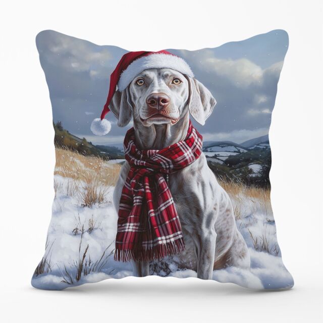Warren Reed - Designer Snowy Christmas Weimarana Cushion in Grey - Size: 45 cm x 45 cm - image 1