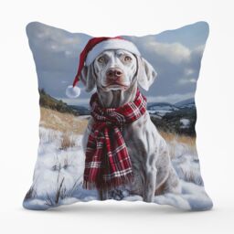 Warren Reed - Designer Snowy Christmas Weimarana Cushion in Grey - Size: 45 cm x 45 cm - thumbnail 1