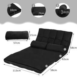 Costway Adjustable Floor Sofa 6-Position Foldable Lazy Sofa Bed in Black - thumbnail 2