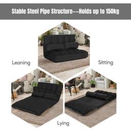 Costway Adjustable Floor Sofa 6-Position Foldable Lazy Sofa Bed in Black - thumbnail 8